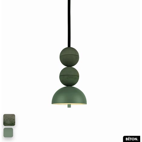 Lampe de suspension en béton - BOSFOR CONCRETE ASPERGE - VERT 2 BALLES LED 14W (1/3)