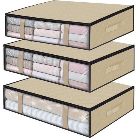 3 robuste borse portaoggetti da riporre sotto il letto con finestre trasparenti  Cerniere impermeabili e 4 maniglie rinforzate  Design pieghevole per risparmiare spazio (1/5)
