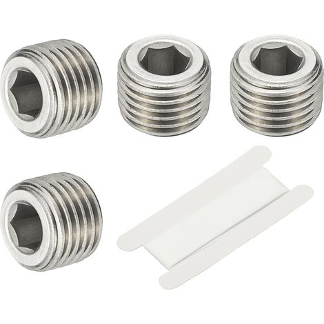 1/8" NPT Male Raccord De Tube À Hexagone Interne, 4 Pcs 304 Acier Inoxydable Kit Assortiment Bouchon Tête Filetée Frapper Adaptateur Avec Ruban, Argent - 1/4" (1/5)