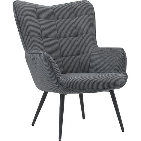 Fauteuil velours côtelé gris anthracite Uka pieds métal (1/4)