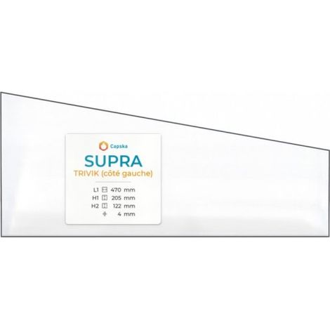 Vitre Supra TRIVIK (côté gauche) - Verre Trapèze rectangle pour poêle à bois - 470 x 205/122 mm (L1 x H1/H2) - 4 mm autonettoyant