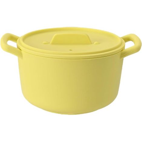 Vaporera de silicona para microondas (amarilla) – Bol de 820 ml con tapa y asas – Para verduras, espaguetis, huevos y albóndigas (1/5)
