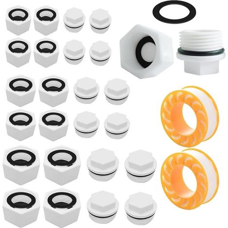 Lot de 24 bouchons de tuyau d'eau, bouchon fileté femelle 3/4", filetage extérieur/filetage intérieur, bouchon de tuyau 1/2 1", bouchon de radiateur chauffage, bouchon en plastique (1/5)