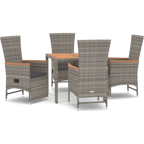 Maison Exclusive - 5-tlg. Garten-Essgruppe mit Kissen Grau Poly R