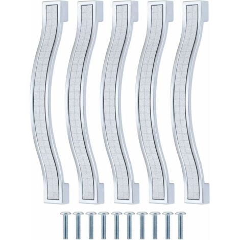 Pr Lot de 5 poignées de tiroir en alliage strass cristal pour commode armoire de cuisine placard, Silver, 128MM-5PCS