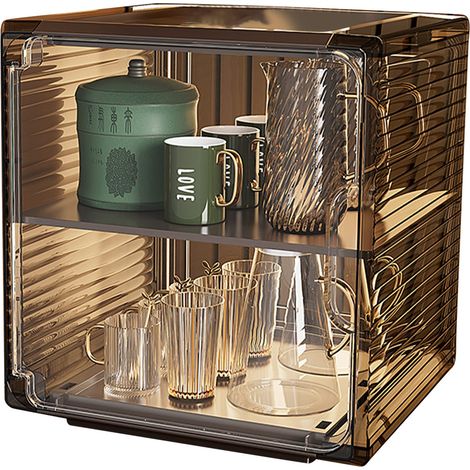 Rangement bouteilles acrylique robuste anti-poussière facile à nettoyer pour meuble bureau moyen 2 étages marron (1/2)