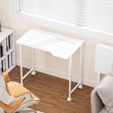 Bureau Pliable 80 x 52 cm, Bureau Ordinateur sur Roulettes avec Fente d'Appareil, Montage Facile, Blanc (1/5)