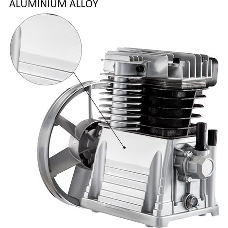 Tête de Pompe de Compresseur d'Air 3 hp 8 bar Tête de Pompe à Piston pour Utilisation Agricole, Industrielle, Mécanique, Débit 311 L/min, en Aluminium, Double Cylindre, 1300 tr/min, 1 Étage (1/5)