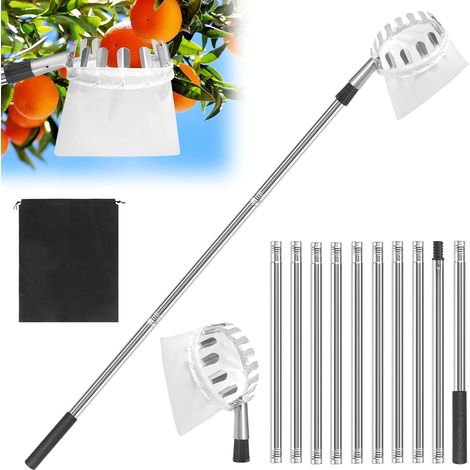 Cueille Fruit Télescopique 4M Cueille Fruit Cueilleur de Fruits Amovible Cueille Cerise Telescopique Ramasse Pomme pour la Cueillette des Oranges, Pêches, Cerises (1/5)
