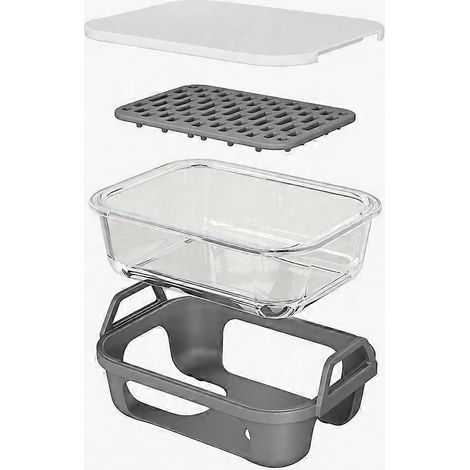 Bol en verre borosilicate avec plateau et couvercle, compatible avec les friteuses à air Ninja à double panier DZ401, DZ550 et SL401. (1/5)