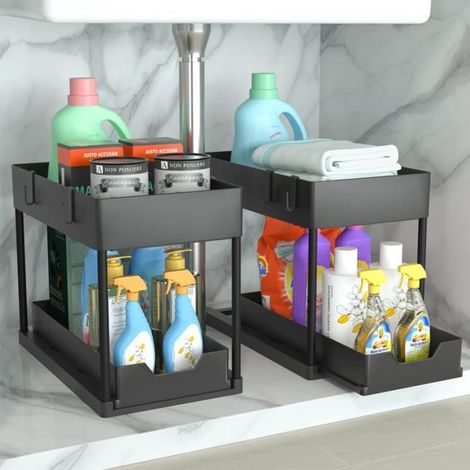 Rangement sous Evier 2 Niveaux, Coulissant Organiseur sous Évier Etagere Tiroir, Étagère sous Évier pour Cuisine Salle de Bain, (1/4)