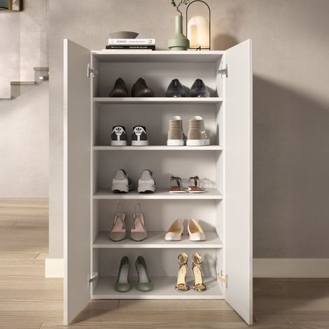 Scarpiera Rodengo, Mobile Portascarpe 15 Paia, 4 Ripiani Made in Italy, 2 Ante, 63x35x116h cm Bianco Lucido (1/5)