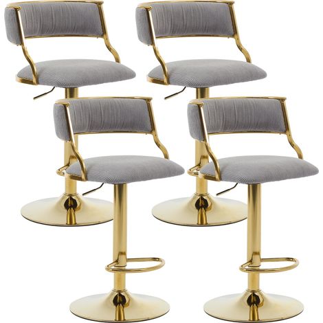 Wahson Velvet Bar Stools 4Pcs – Curved Hollow Backrest Counter Chairs for Kitchen, Home Bar & Pub, Gray
