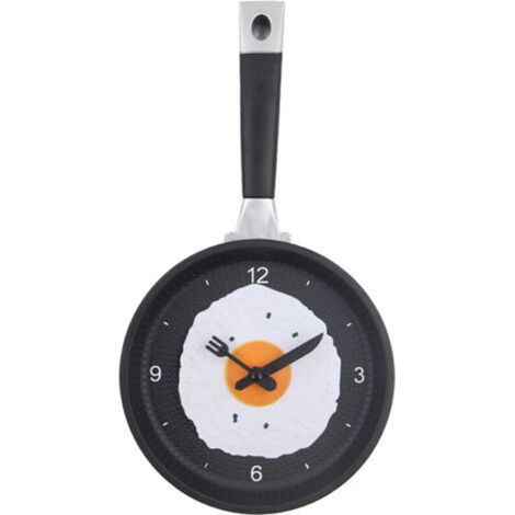 Horloge murale ABS en forme de poêle à frire, silencieuse, fonctionne à piles, pour chambre à coucher, salon, cuisine, noire (1/5)