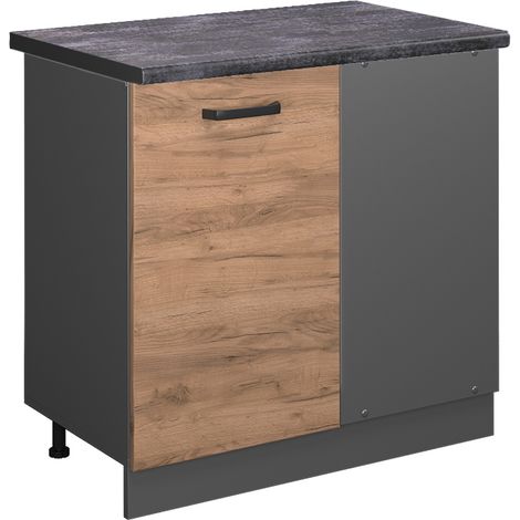 Mobile ad angolo cucina R-Line, Quercia dorata, 86 cm , PL Antracite, Vicco