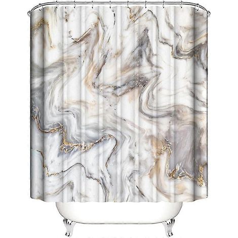 Rideau de douche effet marbre, rideau de douche en tissu gris et blanc avec 12 crochets (183 cm x 183 cm) (1/5)