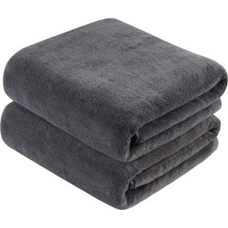 Serviettes de bain microfibre XXL 76x152cm lot de 2, séchage rapide, absorbantes, douces, anthracite (1/5)
