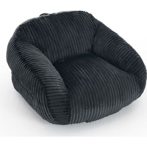 Fauteuil pouf en velours côtelé gris foncé, dossier enveloppant, rembourrage moelleux et livré compressé, sans montage, idéal salon, chambre ou balcon CHICFURN (1/5)