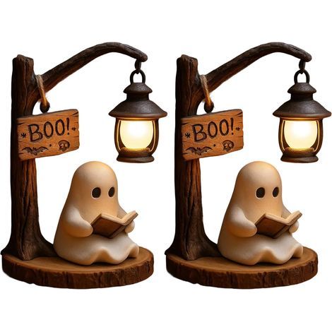 Lot de 2 lanternes de lecture en forme de fantôme mignon - Boo, lampe de lecture fantôme, veilleuse LED 3D, idéale pour les bureaux, cheminées, cadeau d'Halloween (1/5)
