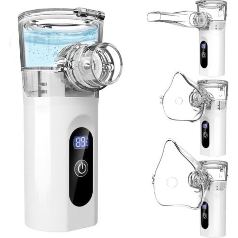 Appareil d\'inhalation nébuliseur portable pour adultes et enfants, silencieux, fonction de nettoyage automatique, rechargeable par USB C, avec 2 masques et 1 embout buccal, soulage les difficultés re