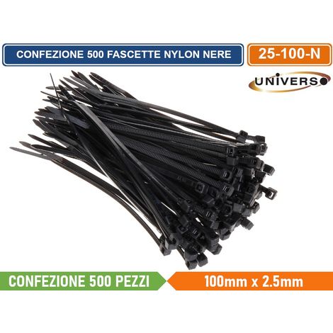 CONFEZIONE 500 PEZZI FASCETTE SERRACAVO AUTOBLOCCANTI IN NYLON NERO 2.5mm X 100mm (1/2)