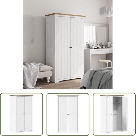 The Living Store Garde-robe BODO blanc marron 99x53,5x173 cm bois massif de pin - Meubles De Rangements - Armoire - Placard - Meuble De Chambre - Dressing (1/5)