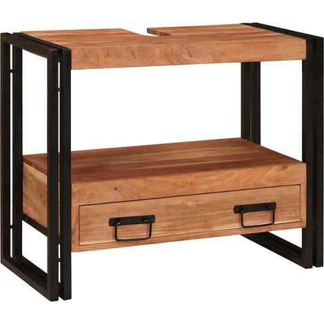 Bathroom Sink Cabinet with Drawer Solid Acacia wood and Iron vidaXL (1/5)