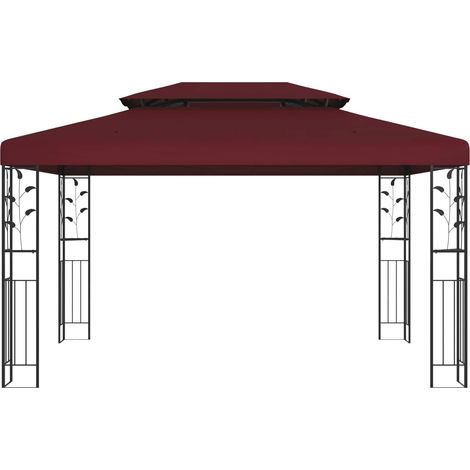 Pavillon Gazebo de Jardin Toit à Lames Réglables Acier et Polyester Bordeaux 3,97 x 2,96 x 2,68 m (1/5)
