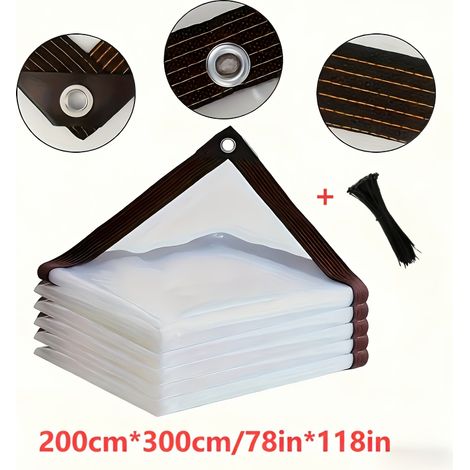 1 Bâche en PVC transparent avec trous, pour jardin, balcon, serre, cour, poulailler, porche, camping, protection contre la pluie extérieure imperméable, 78.74x118.11in (1/5)