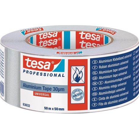Cinta adhesiva de aluminio Univ.63632 con liner L.50m An.50mm Rl.TESA (Por 6)