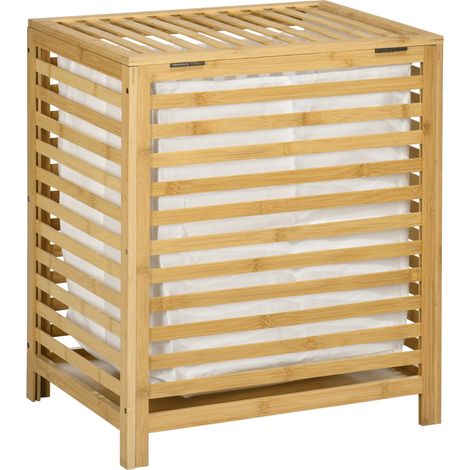 Wäschekorb aus Bambus 55 l mit Deckel und herausnehmbarem Innensack 50 x 36 x 60 cm Natur (1/5)