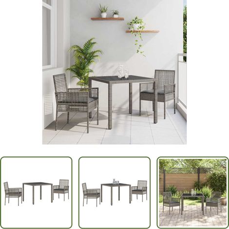 Poly-Rattan Tisch - Garten Essgruppe 3 pcs Grau Poly-Rattan (1/5)