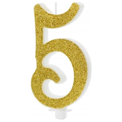 Bougie d'anniversaire numéro 5, dorée, 10 cm, 1 pièce.