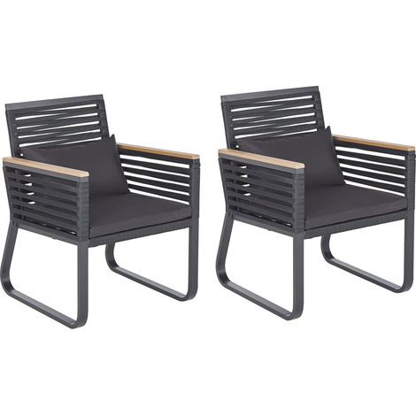Set of 2 Garden Chairs with Cushions CANETTO Metal Black (1/5)