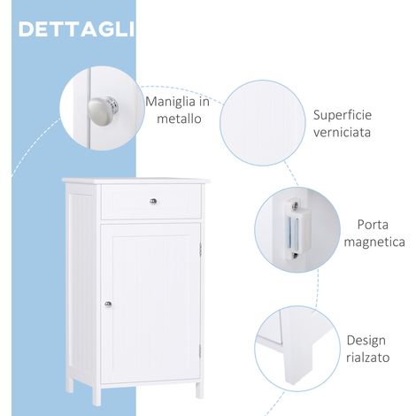 Armoire Salle de Bain Design Blanc MDF 43x34x77 cm, Meuble Rangement 2 Tiroirs Antidérapant (1/5)