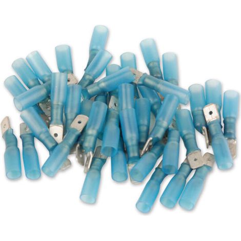 Conectores eléctricos macho termorretráctiles azules, paquete de 40 unidades.