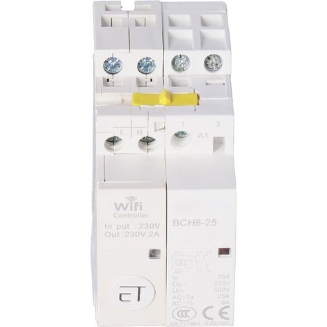 Contacteur de commande WiFi 2NO, contacteur basse tension domestique à télécommande pour maison connectée AC230V25A (1/5)