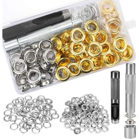 [JAMAIS UTILISÉ]Kit d'œillets 100 Kit d'œillets à œillets pour auvent de tente en toile de cuir (1/2" Argent 50pcs + or 50pcs) (1/5)