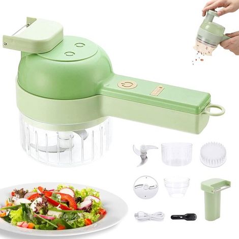 Cortador y picador de verduras multifuncional, Eléctrico e inalámbrico, Diseño ergonómico, Procesador alimentos portátil, Recargable USB, Verde (1/5)