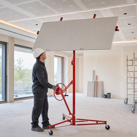 Cavalletto di sollevamento telescopico 180-470 cm, argano, 68 kg, rosso HAVRYA (1/5)