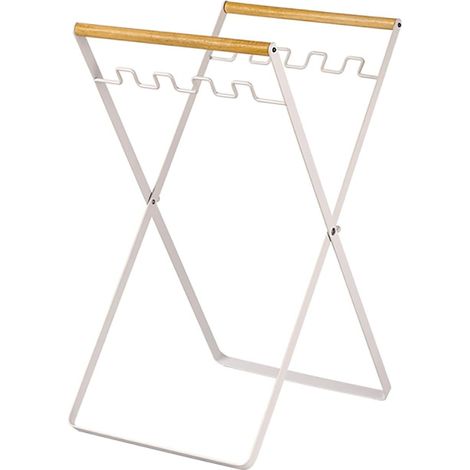 Porte-sac poubelle pliable blanc avec poignée en bois – Support de sac poubelle en métal pour cuisine et extérieur (1/5)