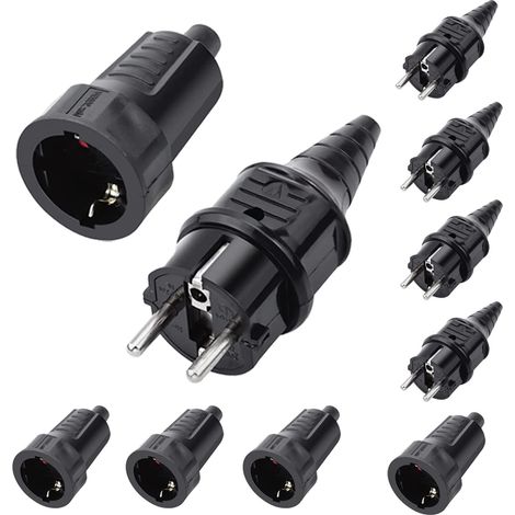5 Sets Kit Fiche Mâle et  Prise Femelle 250V 16A Fiche Électrique en Caoutchouc Broche IP44 Fiche d'alimentation Étanche, Noir (1/5)