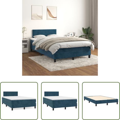 Samtbett - Boxspringbett mit Matratze Dunkelblau 120x200 cm Samt (1/5)