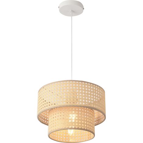 Lampe lampadaire suspension E27 diamètre 30 cm blanc aspect rotin