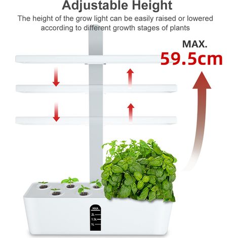 Kit idroponico intelligente con 9 vasi, lampada LED regolabile in altezza da 15 W, serbatoio da 2,5 litri e pompa automatica - Sistema di giardinaggio domestico per cucina o ufficio (1/4)