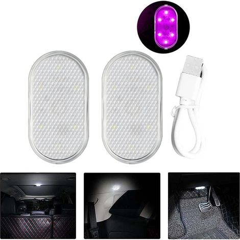 Lot de 2 lampes LED intérieures pour voiture avec capteur, chargement USB, interrupteur tactile, éclairage d'ambiance sans fil, lampe de lecture nocturne et éclairage intérieur. (1/5)