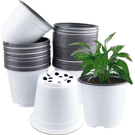 50 Pièces 15cm Pots de Fleurs en Plastique, Blanche Poids Léger Pots de Départ de Graines Pots de Semis de Pépinière Récipient pour Plantes à Fleurs (15 x 13cm) (1/5)