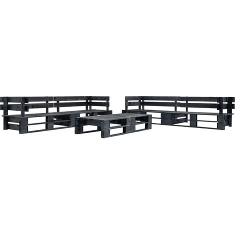 Canapés de jardin palette 6 pcs Noir Bois 3 (1/3)