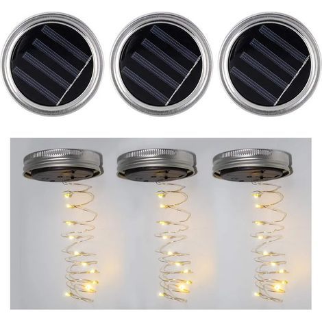 3-teiliges Einmachglas-Deckelset, 30 tageslichtweiße LEDs, wasserdicht, für Innen- und Außenbeleuchtung, Schlafzimmer, Garten, Weihnachten (1/5)