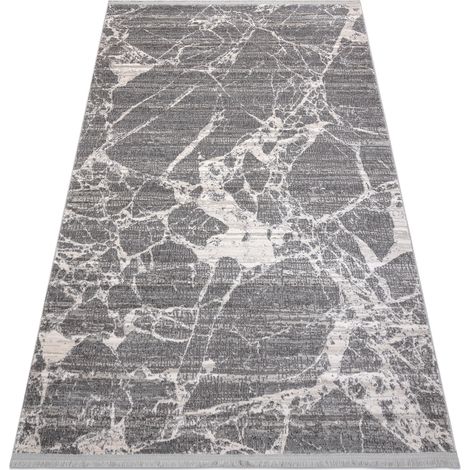 Modern Teppich REBEC Franse 51186B Marmor - zwei Ebenen aus Vlies creme / grau grey 80x150 cm